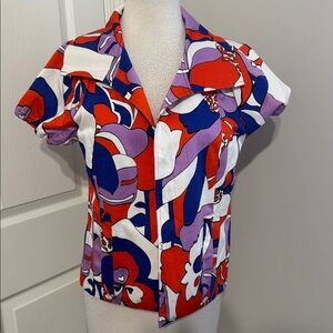 WD.NY multicolor floral and abstract open front jacket, size 8.